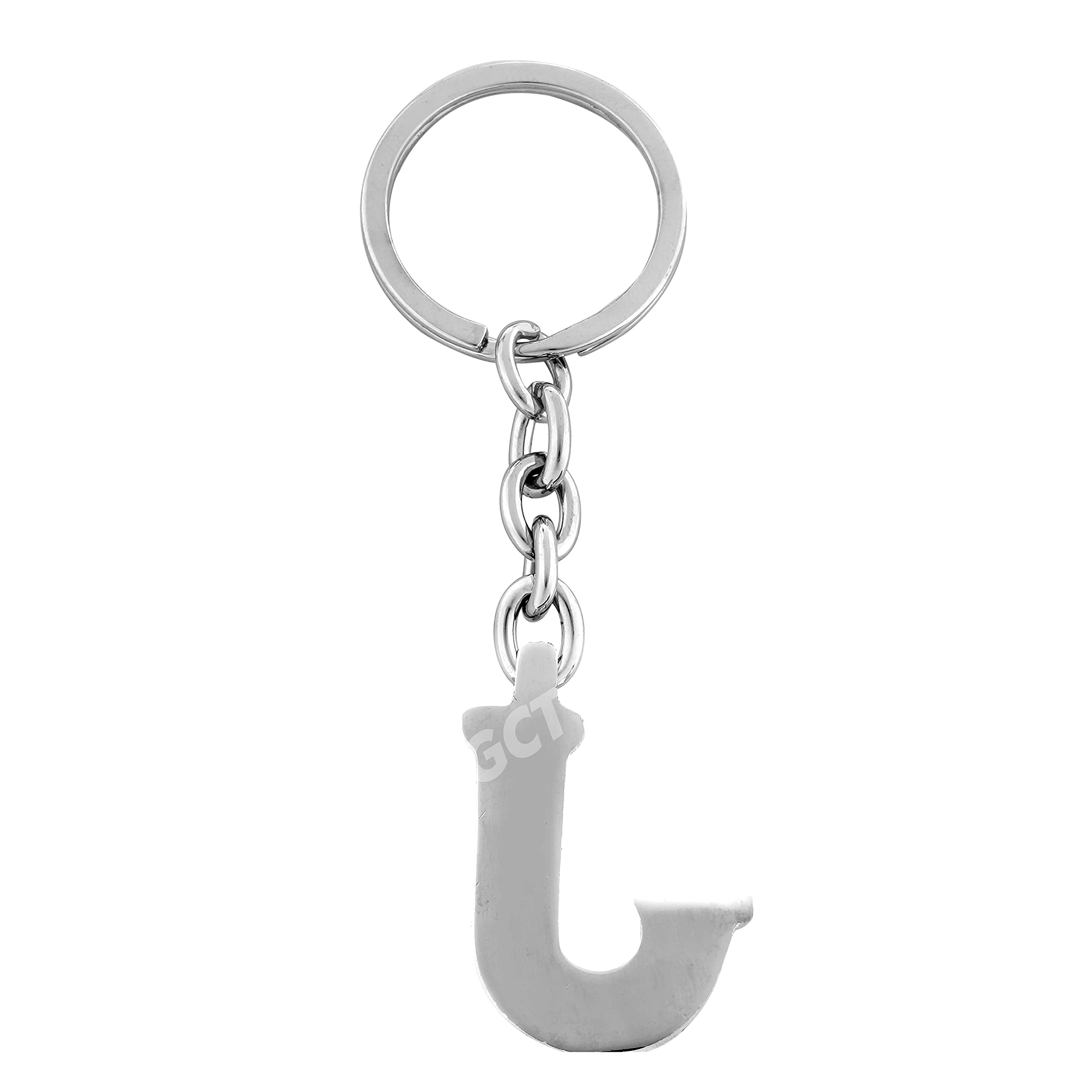 GCT English Alphabet Letter J (KC-57) Silver Metal Keychain for
