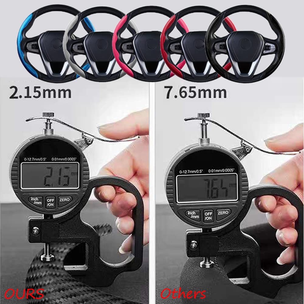 Blazeray Carbon Fiber Pattern Steering Wheel Cover for Round D-Shaped Steering Wheel,Safe and Non Slip Car Accessory,Universal Fit 99% Car Steering Wheel Protector (Red)