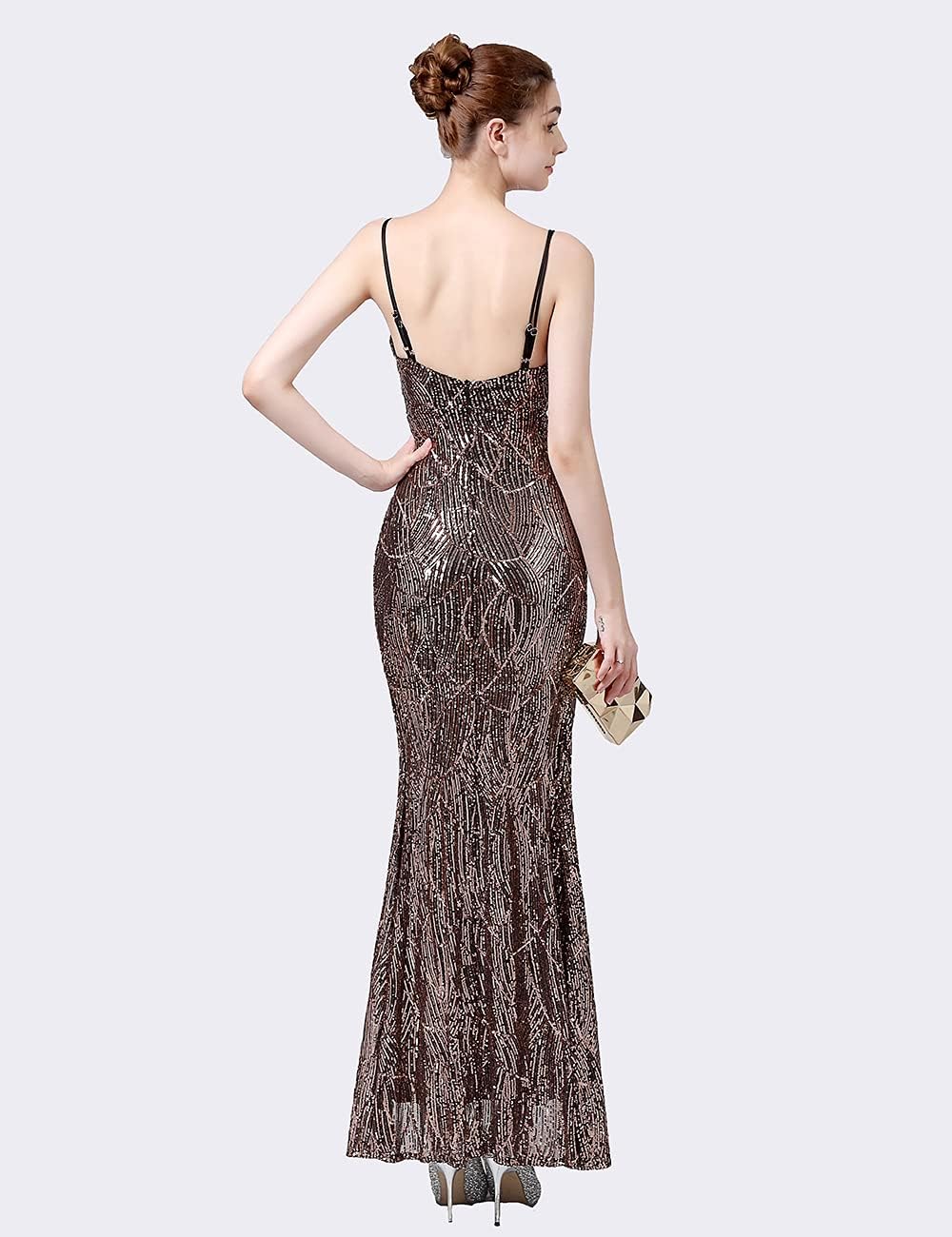 A ARFAR Women Sequin Party Dress V-Neck Sphagetti Strap Dress Sexy High Slit Dress Formal Evening Gowns - Image 4