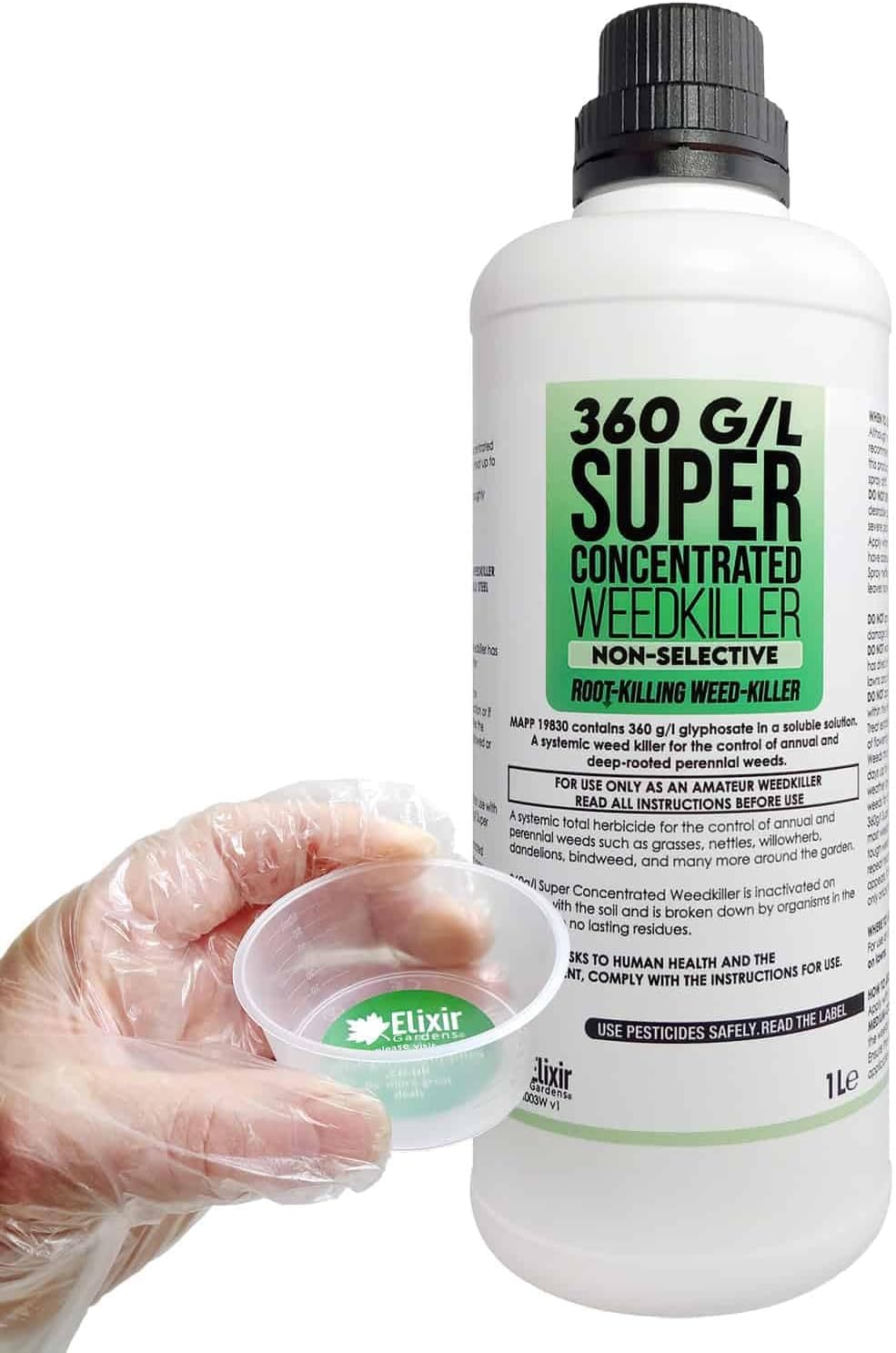 Elixir Gardens 1 Litre 360 g/l Glyphosate Commercial Industrial Strength Weed Killer | Treats up to 1666 sq.m | Concentrated Herbicide/Weedkiller