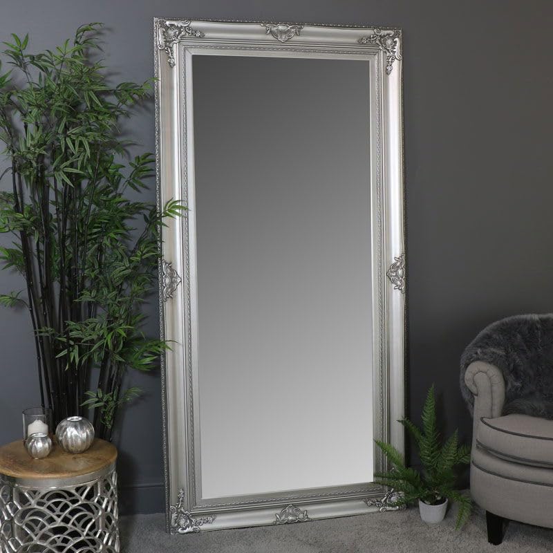 – Melody Maison Extra Large Ornate Silver Wall/Leaner Mirror 100cm x 200cm
