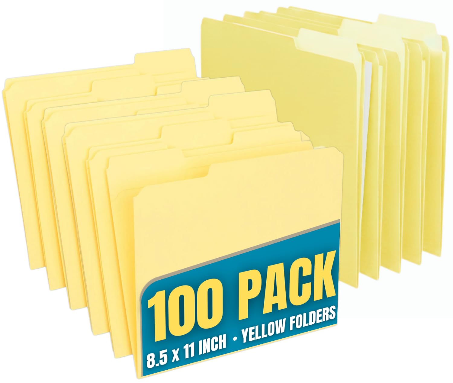 1InTheOffice Yellow Folders, File Folders Letter Size, Filling Folder, Top Tab, 1/3 Cut Assorted Tab, 100 Pack