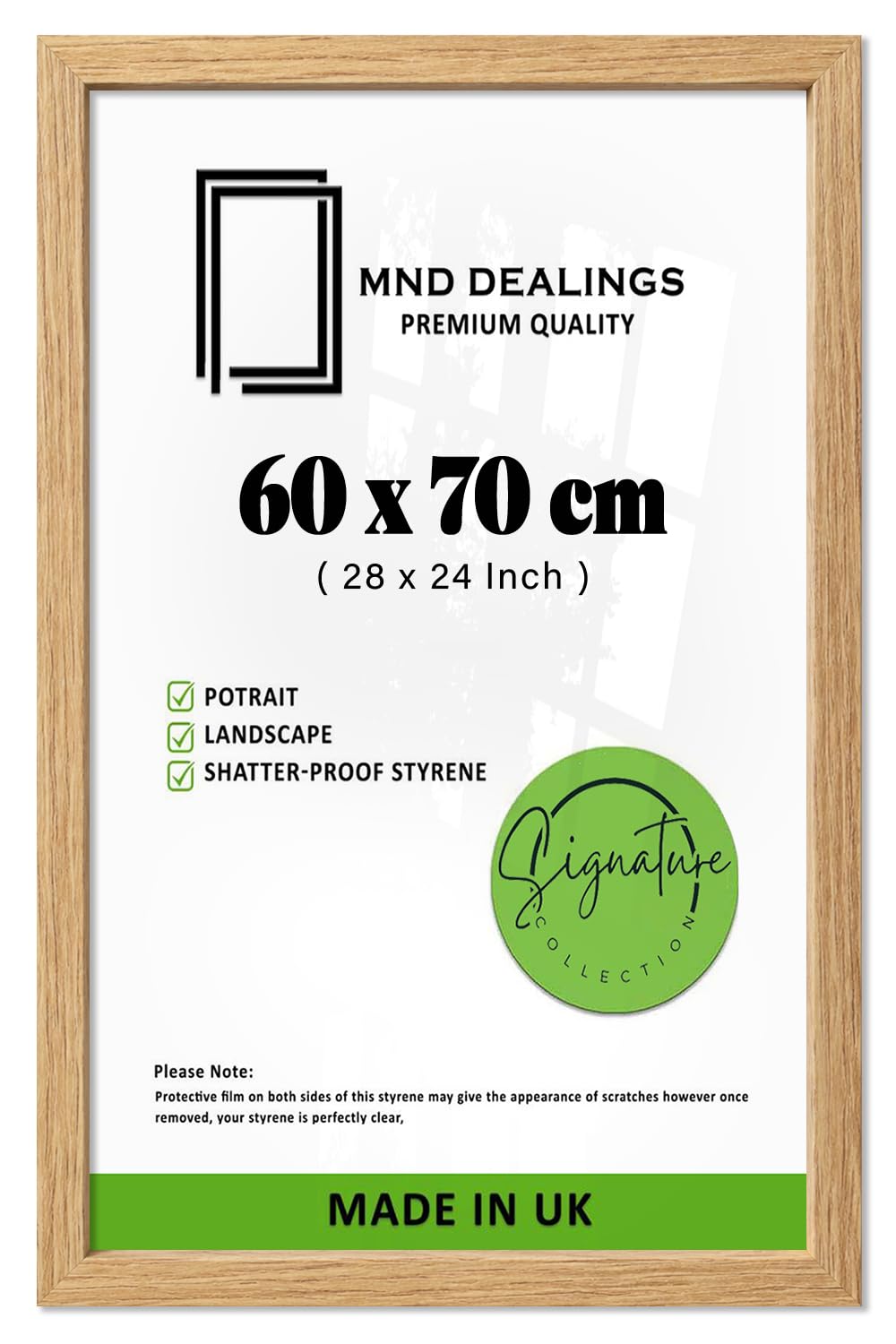MND Dealings — Personalized Rectangle Photo Display (60 X 70 CM) | MDF Picture Frame With Oak Finish, HD Perspex, Hanging Clips For Wall | 28 X 24 Inch Portrait And Landscape Orientation Showcase