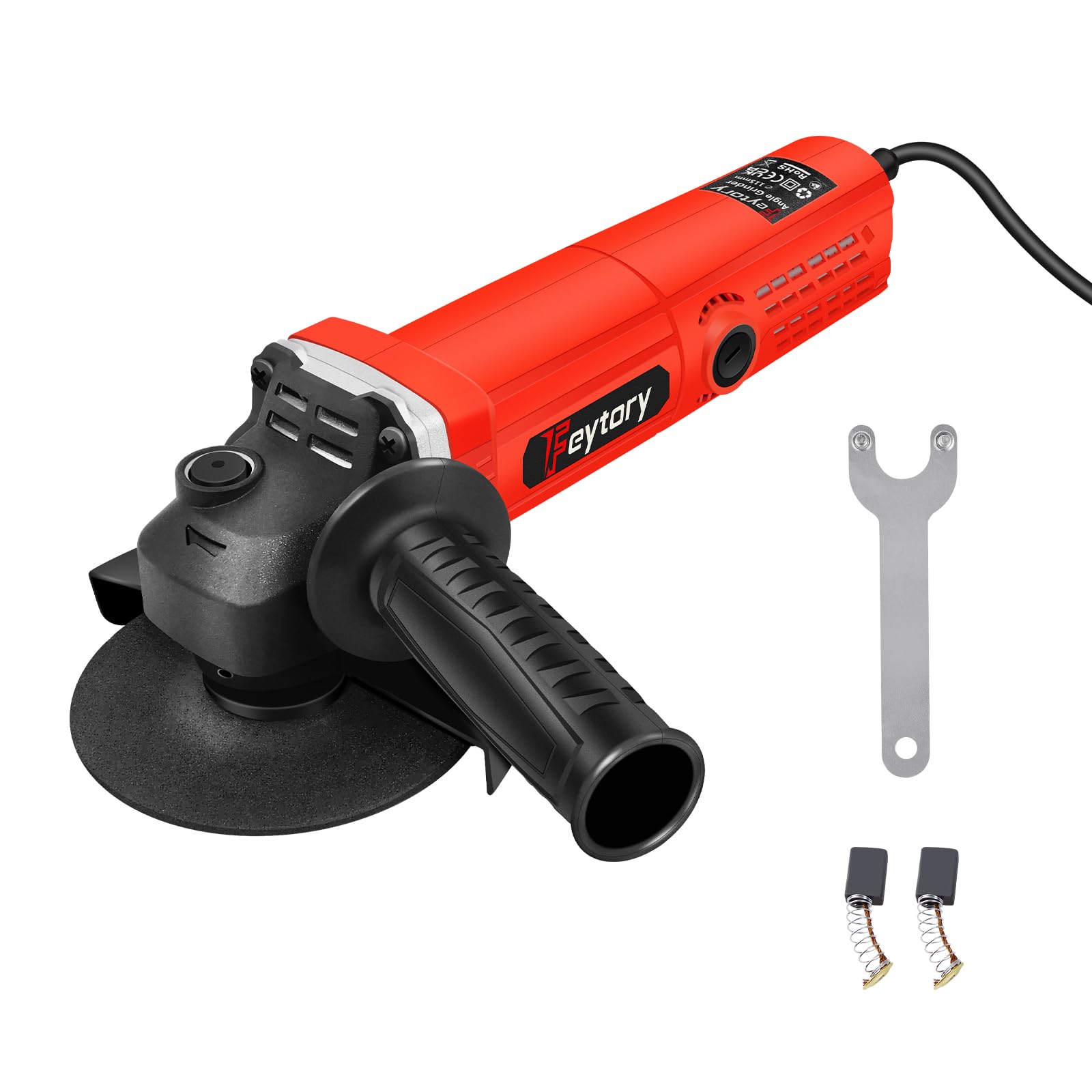 Angle Grinder Tool with Disc & Side Handle, 12000RPM 115mm Electric Angle Grinders with Cutting Wheel Auxiliary Handle Spanner, Safety Guard, for Steel Stone Marble Tile Cutting and Grinding Orange