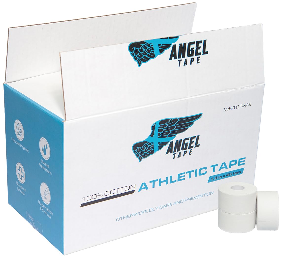 Athletic Tape – 32-Count White Sports Tape Infused with Zinc Oxide – 1.5in x 45ft Cotton Bulk Athletic Tape for Injuries – Easy-Tear Athletic Tape Bulk for First Aid, Trainers and Athletes