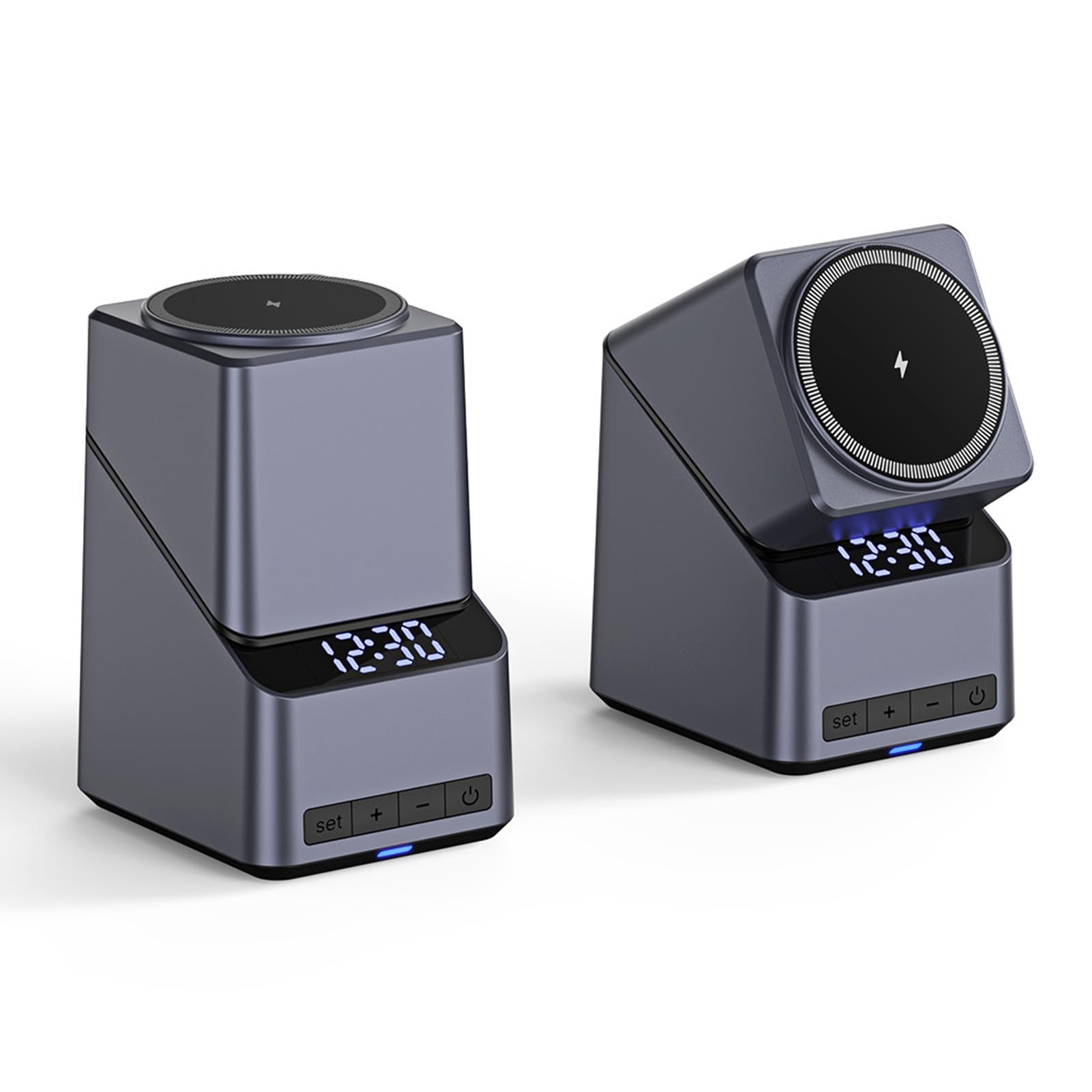 Jectse Chargeur sans Fil 4 en 1, Station de Charge Magnétique Rapide 15W, avec Affichage de l'horloge à Rotation de 180 Degrés, pour écouteurs de Montre iOS