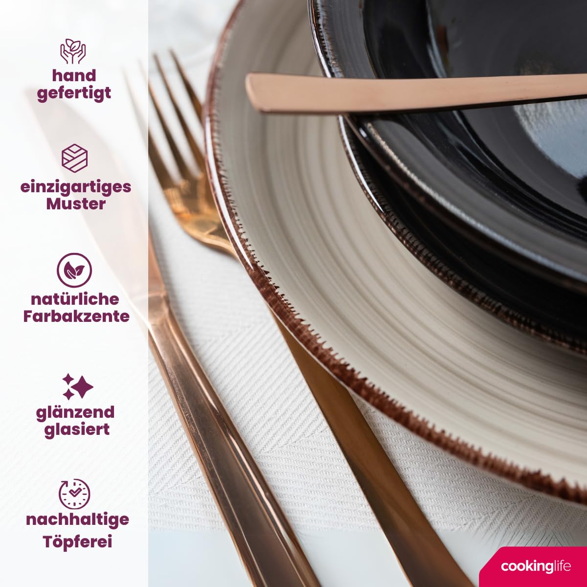 Cookinglife Speiseteller Delice Grau, 6 Stück, Ø 26,5 cm, spülmaschinen- und mikrowellengeeignet