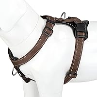 Plutus Pet No Pull Adjustable Dog Harness with Leather Accents - Reflective Heavy Duty Vest for Small Medium Large Dogs, Training & Hiking (Chocolate M)