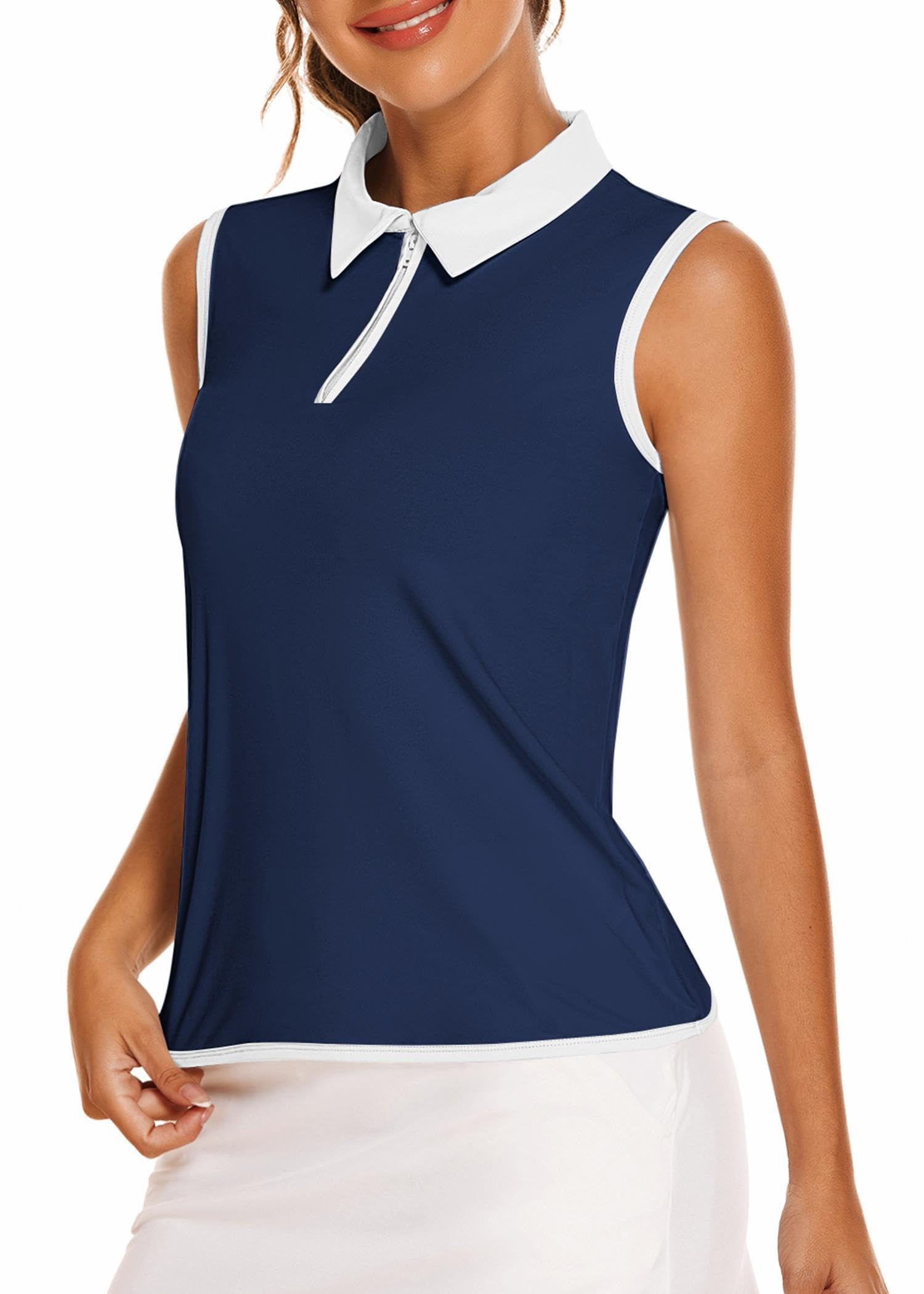 COOrun Golf Shirts for Women UPF 50+ Sleeveless Polo 1/4 Zipper Tank Tops