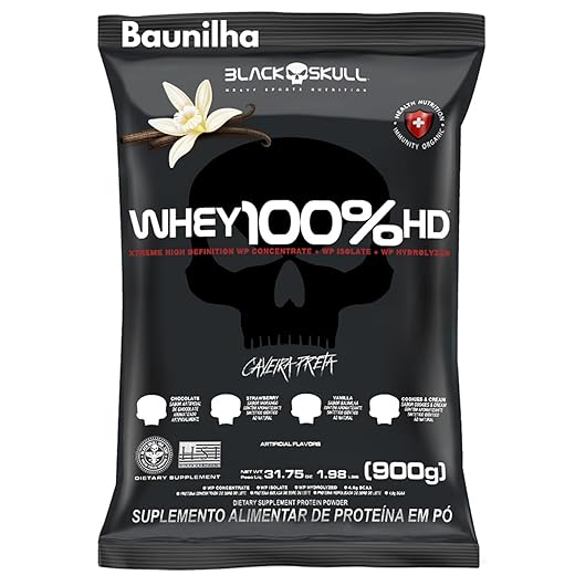 Whey Black Skull 100% Hd Refil 900g Caveira Preta Original (baunilha)