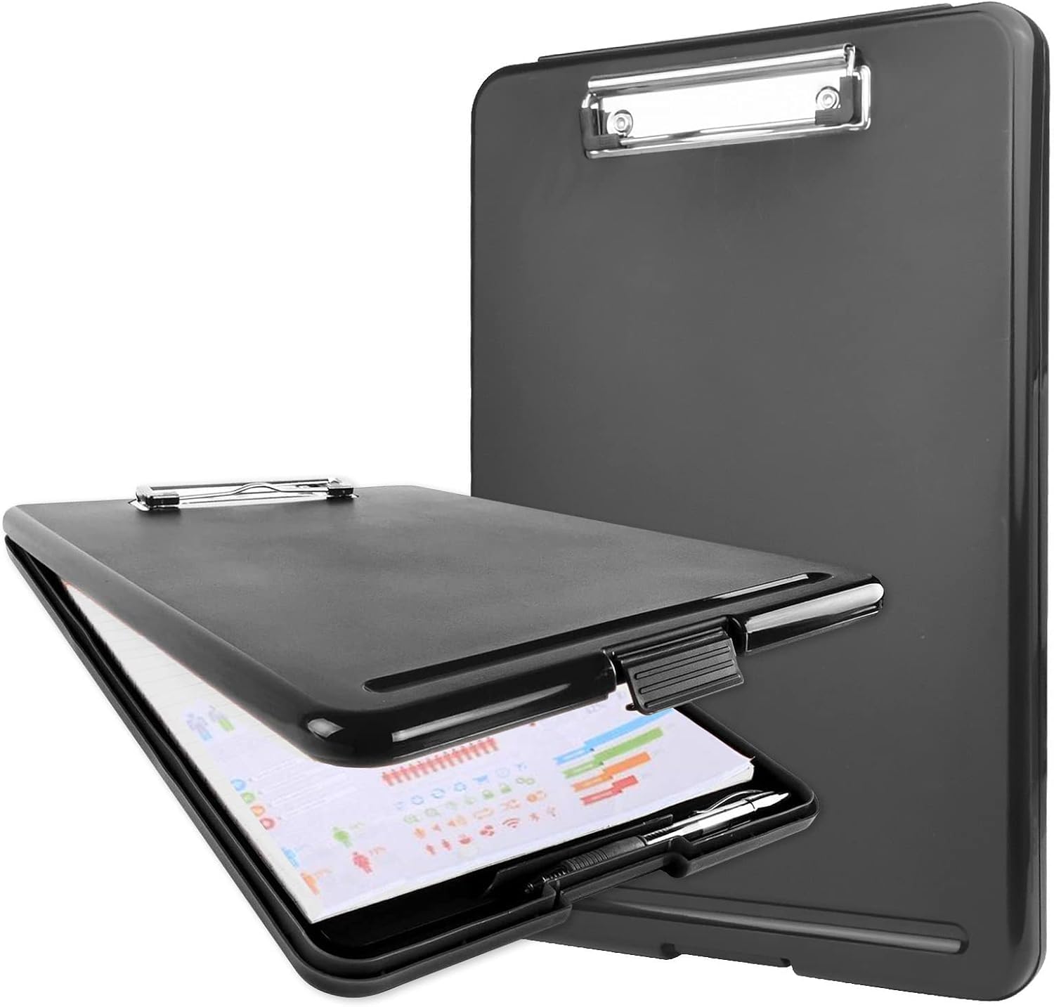 A4 Clipboard with Storage,Storage Clipboard with Clip,Slim Lightweight Plastic Study Writing Pad Foldable with Pen Holder & Document Compartment