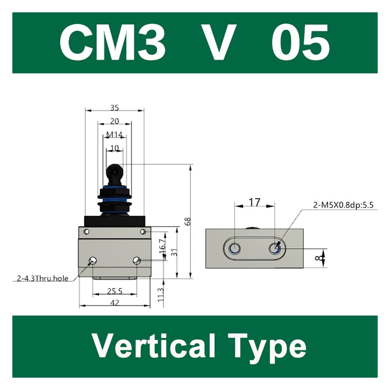 CM3V-05/06/08 Vertikales Steuerventil, manuelles pneumatisches 3/2-Wege-Steuerventil for Automatisierungsgeräte und Zylinder(CM3V-05)