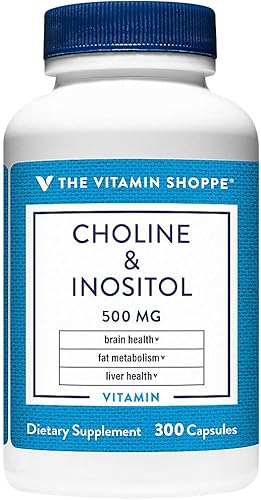 The Vitamin Shoppe Colina e inositol 500 mg, suplemento una vez al día para el metabolismo de las grasas y la salud cerebral (300 cápsulas)