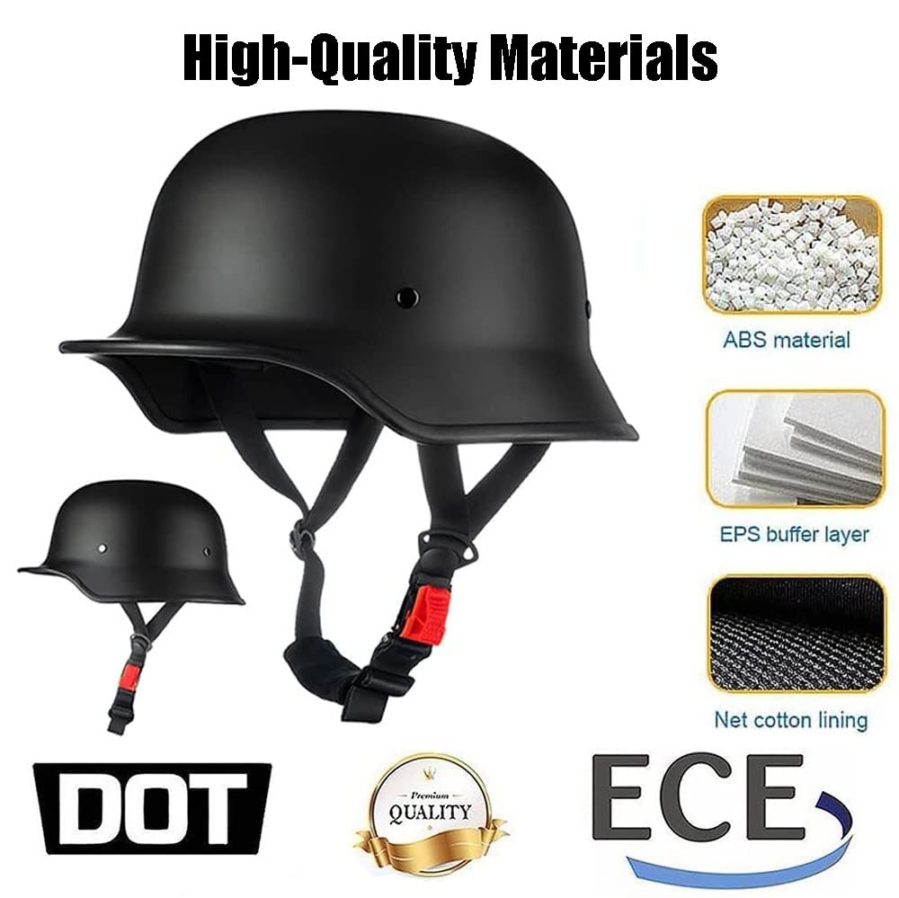 Vintage Medio Casco Moto Alemana, Cascos Abiertos Retro, Gorra Mujer Hombres Adultos con Hebilla de Liberación Rápida Ajustable, Scooter Crucero Bicicleta, 57~64cm Aprobados ECE
