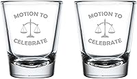 MIP Set of 2 'Motion to Celebrate' 1.75oz Real Glass Shot Glasses - Lawyer Law School Graduate Gift