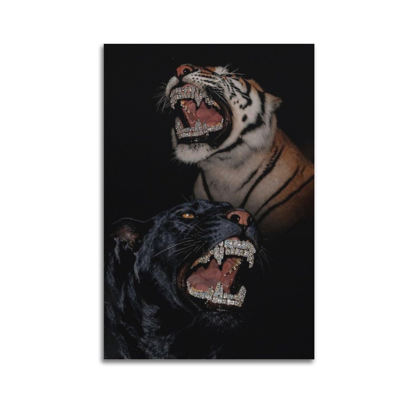 Xkuga Boys Unframe-Style Wildlife White Tiger Poster Roaring Predator Fierce Beast Modern Decorative Canvas Prints - Ideal Wall Art For Family, Man Cave, Game Room, & Girls Bedroom 20X30inch(50X75cm)