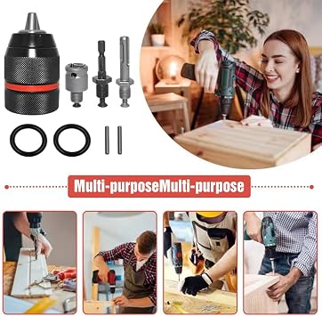Keyless Drill Chuck for Milwau-kee, 1/2-20UNF Mount, 1.5-13mm All-Metal Self-Tightening Quick Change Chuck, Including 3/8 SDS-Plus Shank 1/2 Impact Wrench Adapter 1/4 Hex Shank