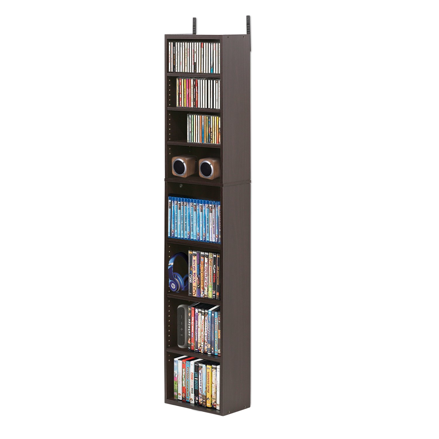 Furinno Indo Étagère DVD à 8 Niveaux, Montage Facile, Noir Expresso | Étagère multimédia avec étagères réglables, armoires de rangement DVD pour CD, Blu-ray, pour le salon, le bureau à domicile