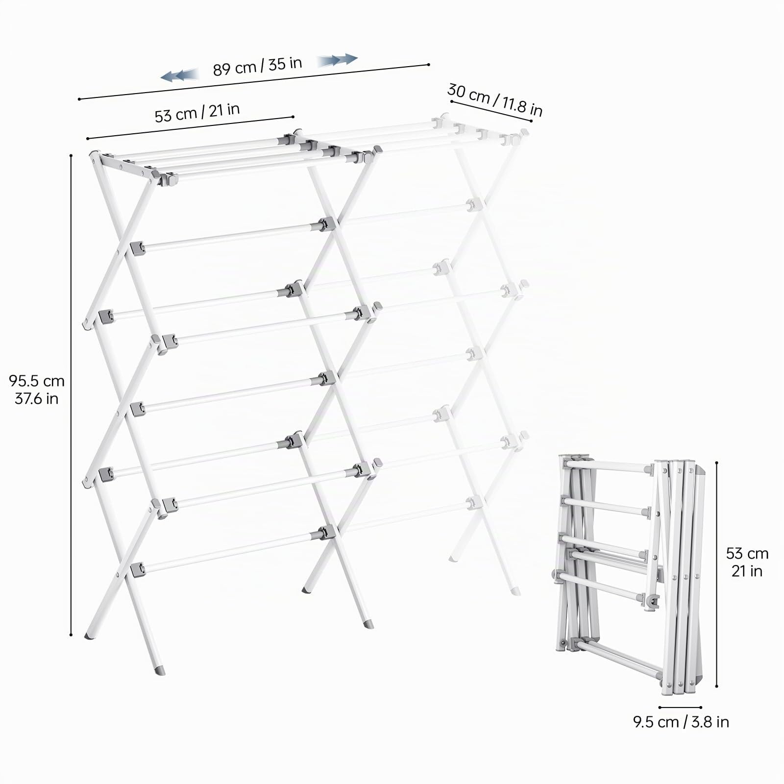 SYKIARIOL Tendedero Vertical Metálico Plegable con 3 Niveles - Tendedero de Ropa Extensible para Interior y Exterior - Material Resistente al Óxido (89x30x95.5 cm) - Lavandería Balcón - Blanco