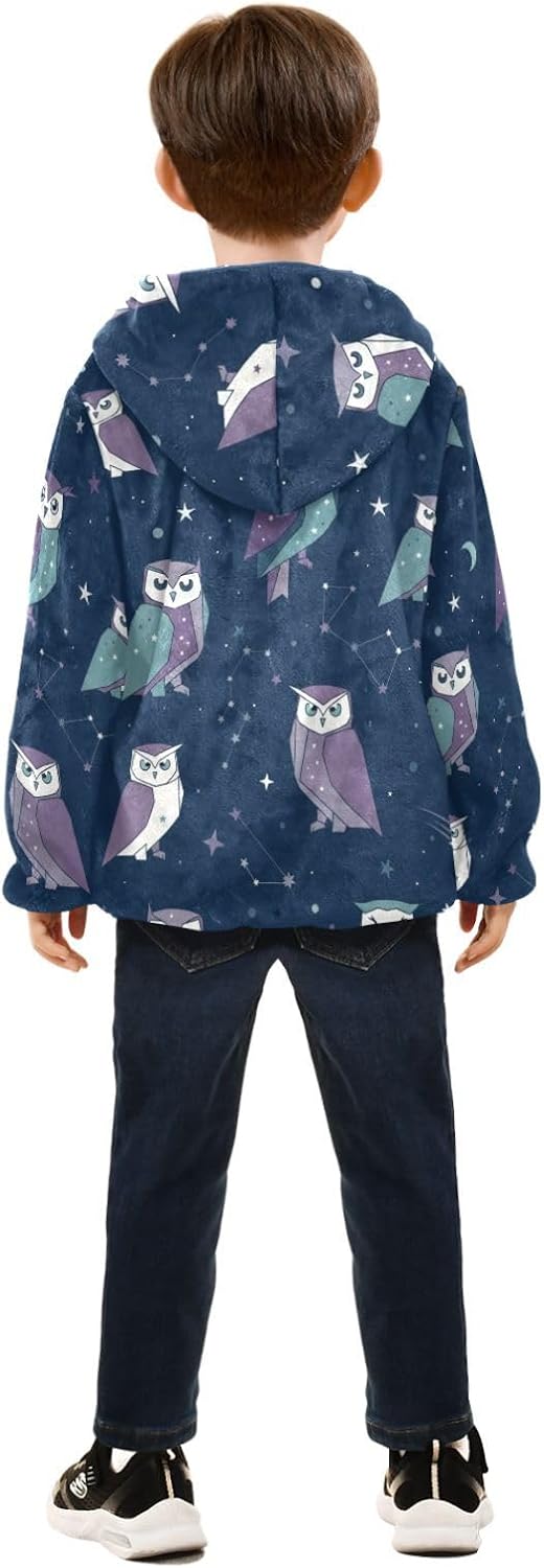GuoChe Night Owls Pattern Toddler Fleece Zip Up Plush Lined Baby Coat