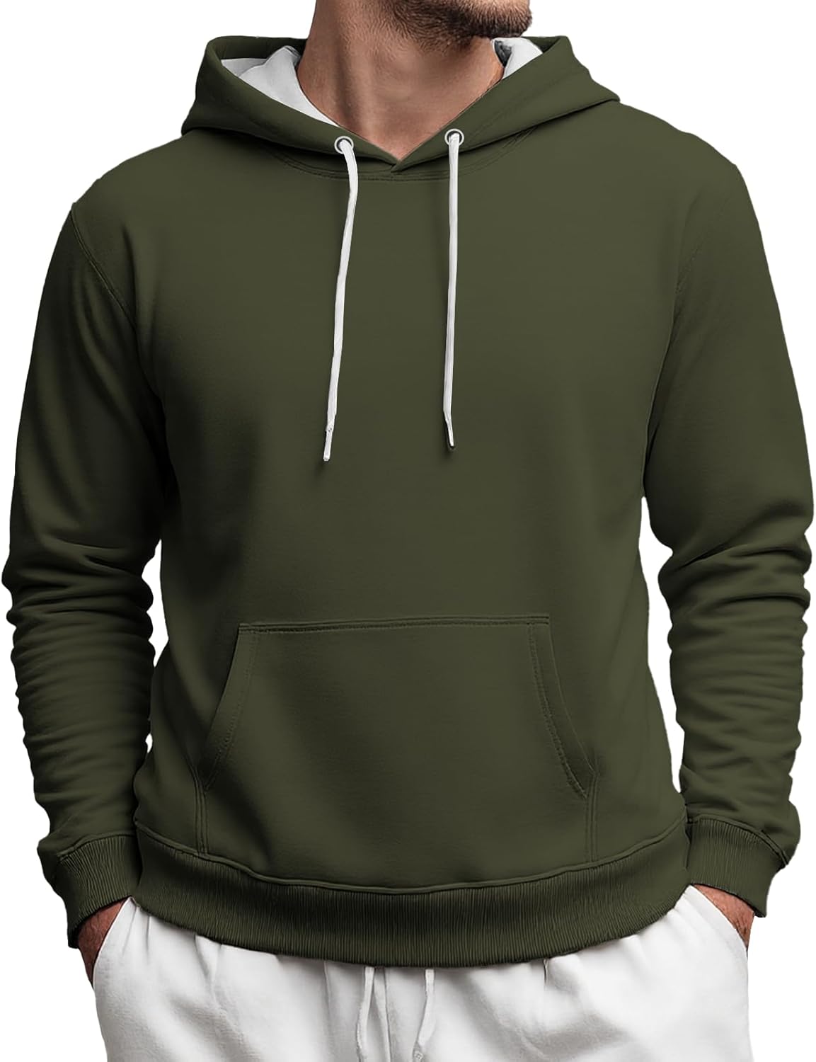Long Sleeve Hoodies for Men Casual Solid Color Hooded Sweatshirts Workout Drawstrin...
