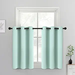 Yakamok Blackout Curtains for Bedroom,Thermal Insulated Room Darkening Drapes for Living Room, Set of 2 Panels (Aqua,38 x 36Inch)