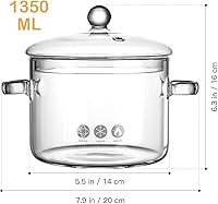 Vista 3 de DOITOOL Olla de cocina de vidrio borosilicato con tapa, 1.4 cuartos de galón, resistente al calor, olla para sopa, fideos instantáneos, alimentos