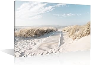 TISHIRON Wall Art Decor Boardwalk Sandy Beach Canvas Pictures Artwork Framed Seaside Print Painting Home Decor for Home Decor(24X16in)