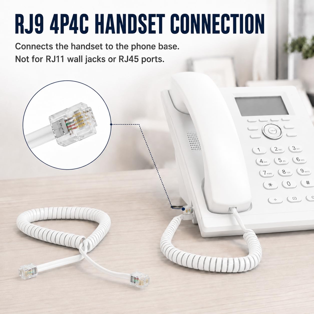 Cable de teléfono de cobre puro de 10 pies, cable de teléfono fijo RJ9 4P4C, cable de repuesto en espiral de 10 pies para teléfonos de oficina/hogar, diseño en espiral elástico, compatible