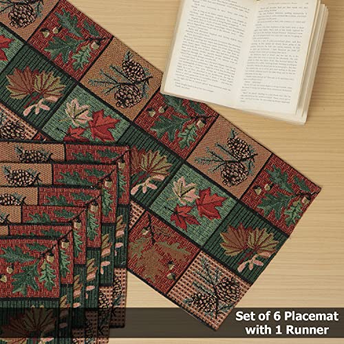 Image of HOKIPO Cotton Dining Table Placemats 6 Pieces with Runner (IN530-D6*6+IN531, Large, Multicolor)