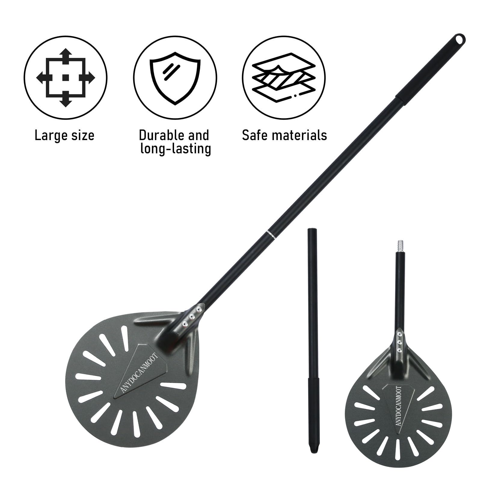 Espátula perforada para pizza de 6 pulgadas, mango largo, espátula de metal para pizza para interiores y exteriores (paquete de 6 pulgadas)