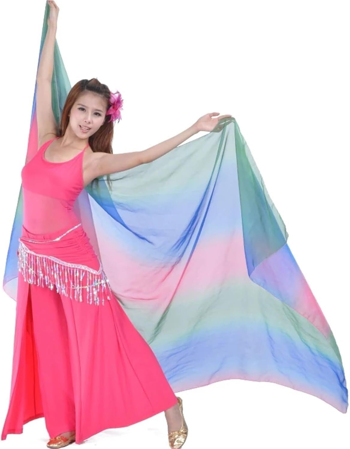 SSDDLZEQ Stage performance version Handmade Gradient-coloured Belly Dance Veil, For Performance Use, 250x120cm(8)