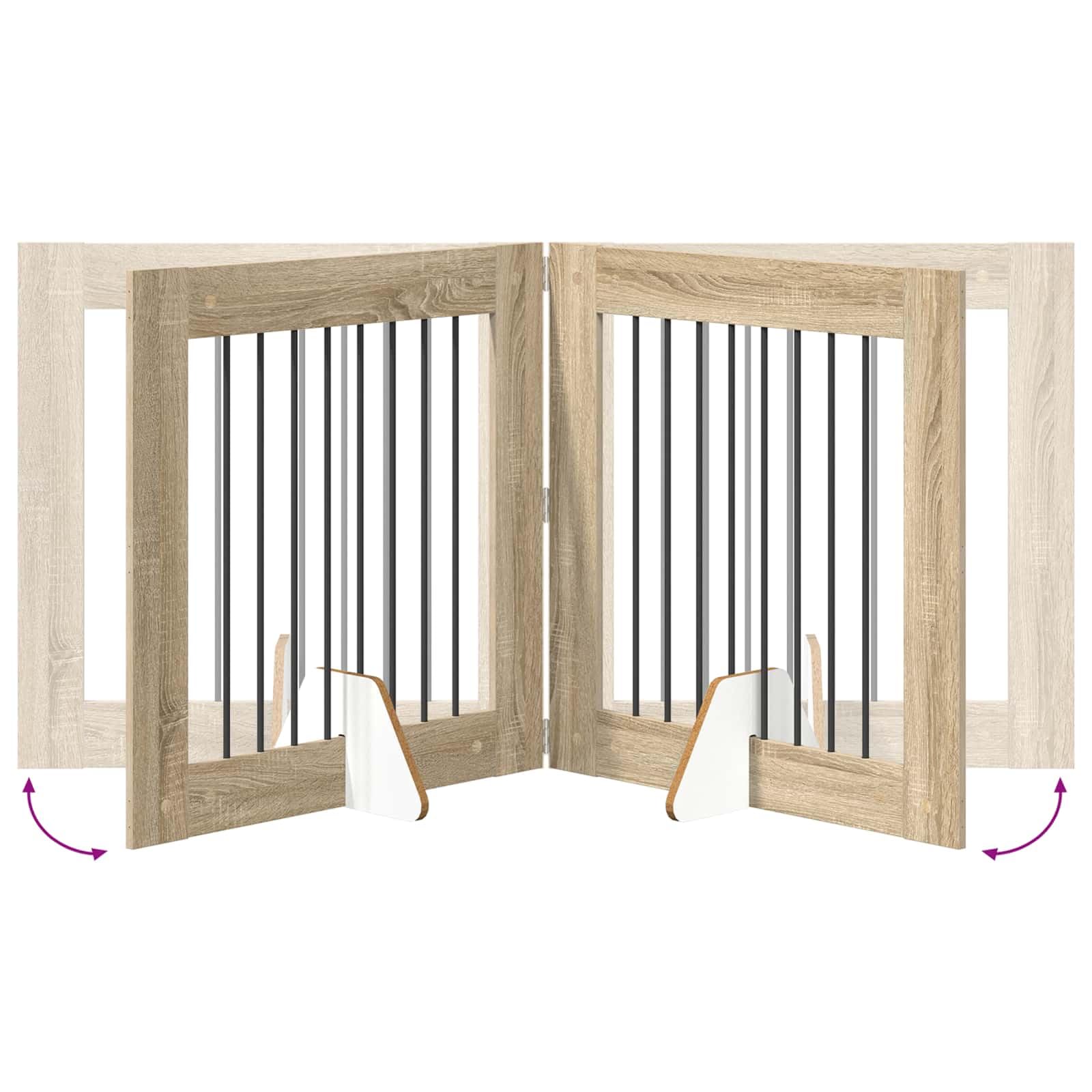 Puerta para perros con soporte, 4 piezas de roble Sonoma, plegable, 80 x 80 cm, vallas de metal para perros, para interior modular, parque de paseo, protección y seguridad para cachorros y