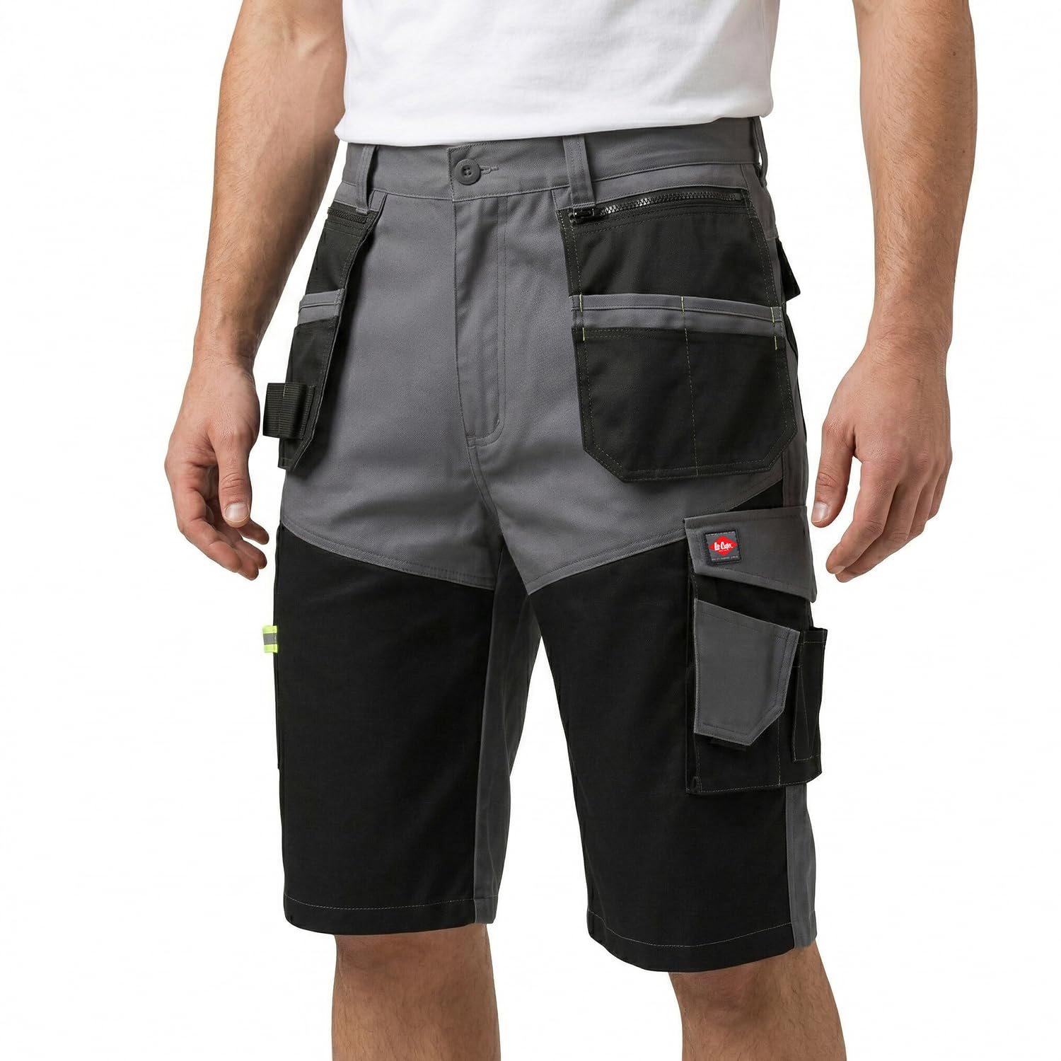 Lee Cooper Workwear Men's Cargo Shorts 32 Grey Stretch Twill with Hi-Vis Detail