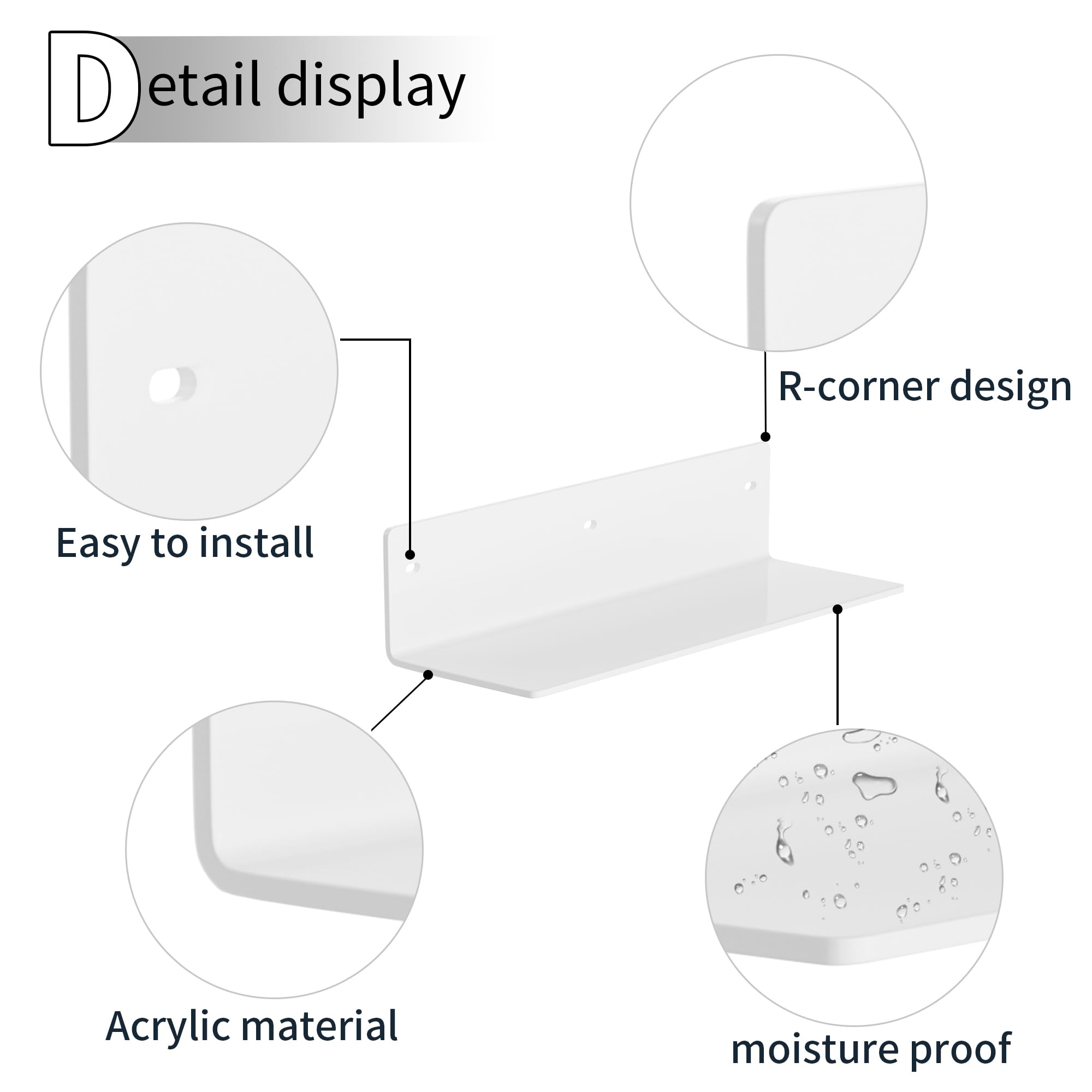 Sezanrpt 12 Inches White Acrylic Wall Shelves Set of 2, Wall Mounted Shelves for Plants Speaker, Camera, Toiletries - Image 4