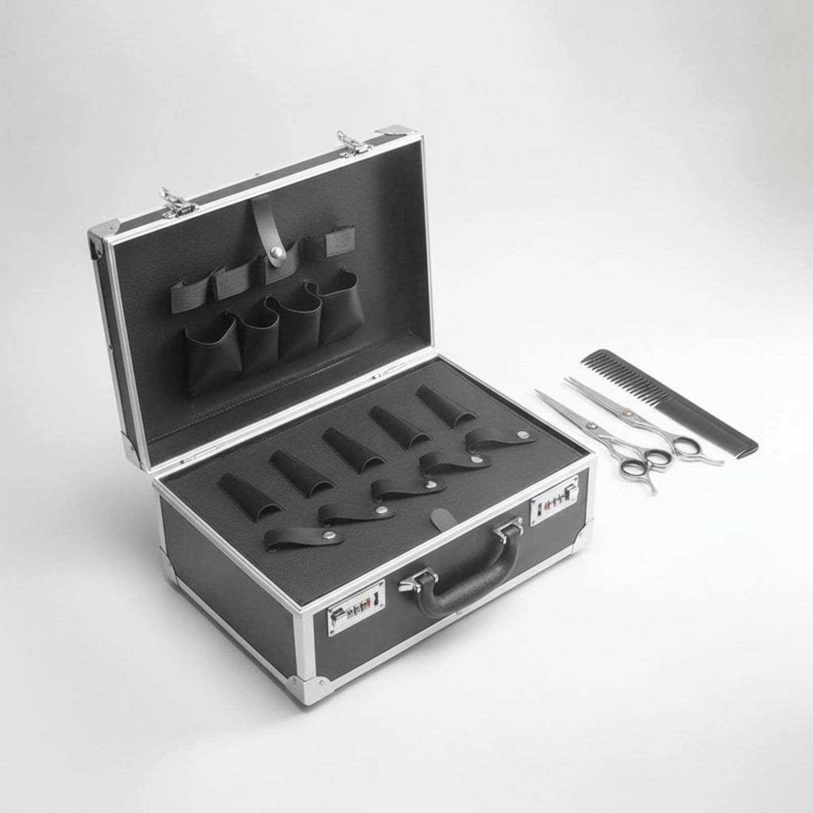 perfeclan Maletín Peluquero Caja Almacenamiento Estuche Organizador Maleta Profesional con Capacidad Amplia y Distribución Doble Nivel Adecuado para, Black, L