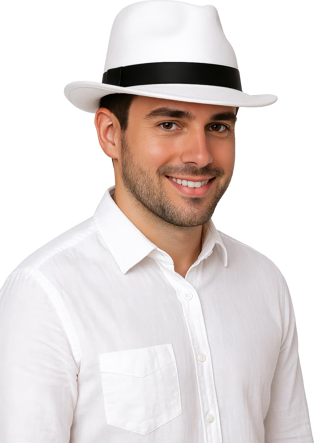 Guirca Fiestas GUI13507 - White Gangster Hat with Black Bow