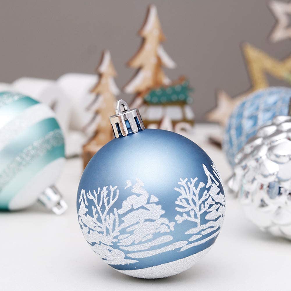 EXENXA 30ct Ornements De Boule De Noël Arbre De Noël Incassable Décorations De Boules Suspendues Pour Le Mariage De Vacances Décor De Noël 60mm (Rouge Et Vert Et Blanc) (Bleu