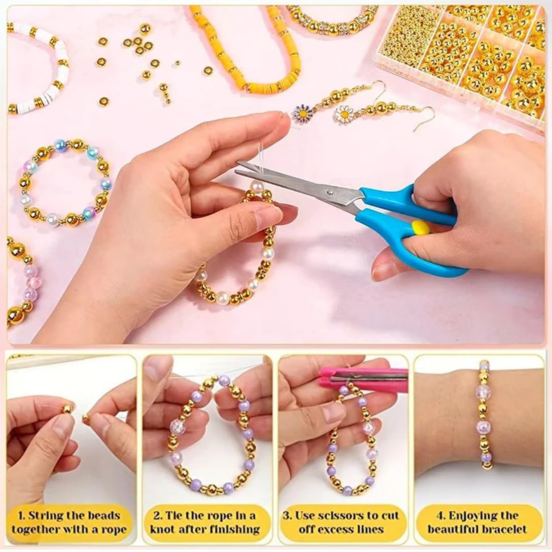 1100 pezzi Perline Oro Dorate Ottone Placcato Oro, Placcatura Resistente, per Kit Creazione Orecchini Bracciale Fai da Te, Feste, Vacanze