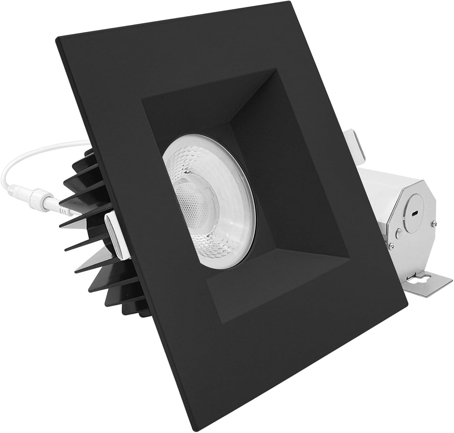 LUXRITE 6 Inch LED Recessed Light, Regressed Spotlight with Square Black Interchangeable Trim, 22W, 1800LM, 5CCT 2700K–5000K, 38°, Dual Dimmable, Twist-N-Lock, CRI90, Wet & IC Rated, ETL Listed