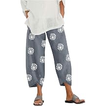 Costaric Cotton Linen Casual Summer Capri Pants Printed Cropped Comfy Baggy Trousers with Pockets Palazzo Lounge Pants