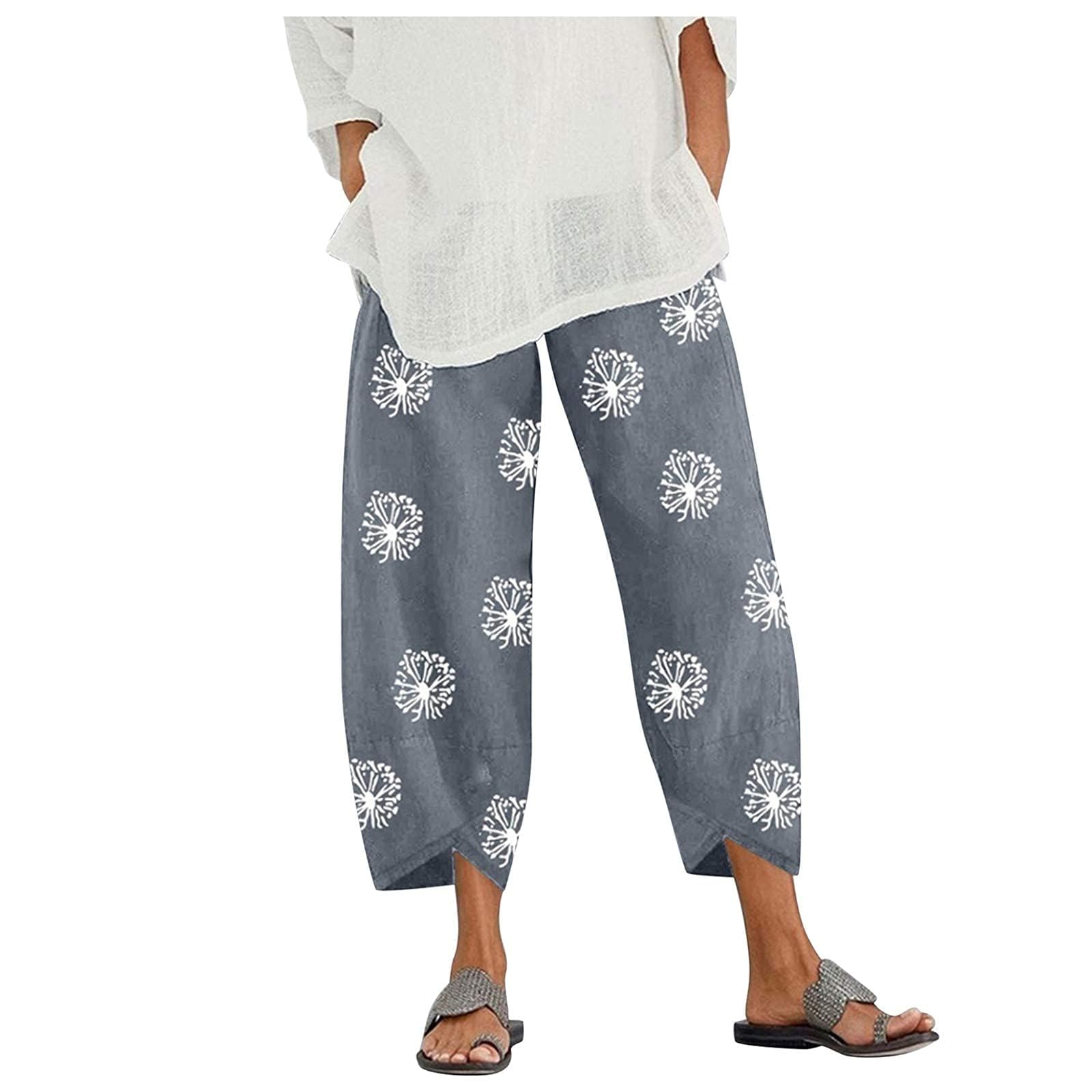 ZOCAVIA Womens Cotton Linen Casual Summer Capri Pants Cropped Comfy Baggy Trousers with Pockets Palazzo Lounge Pants