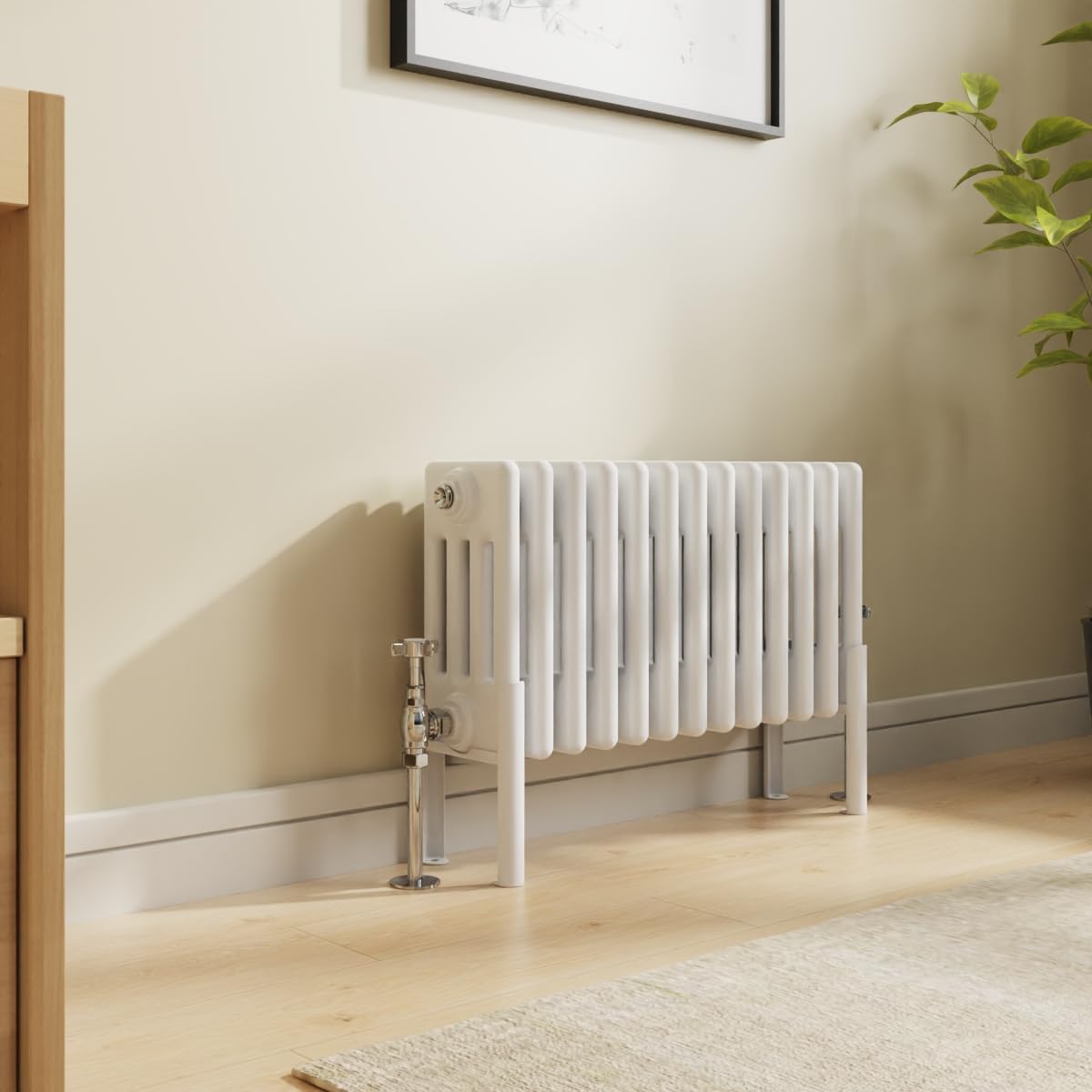 NRG Traditional 4 Column Horizontal Radiator 300x605mm Gloss White Central Heating Radiators