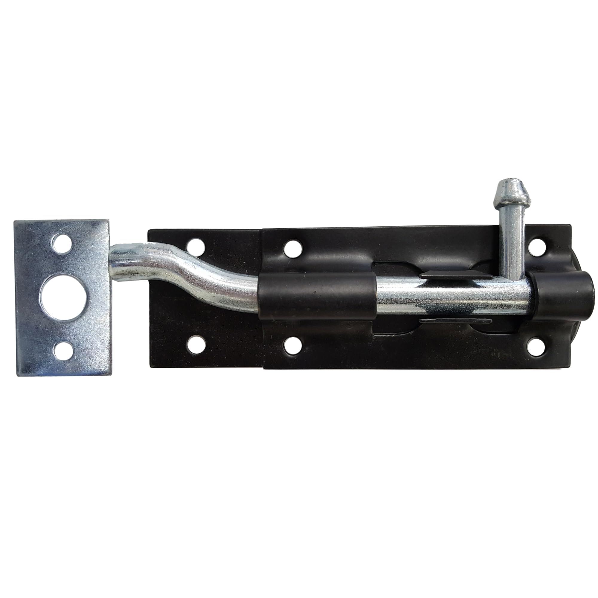 Keypak 100mm Necked Tower Bolt Black Specialised Offset Lock for Securing Gates & Shed Doors - Fixings Included