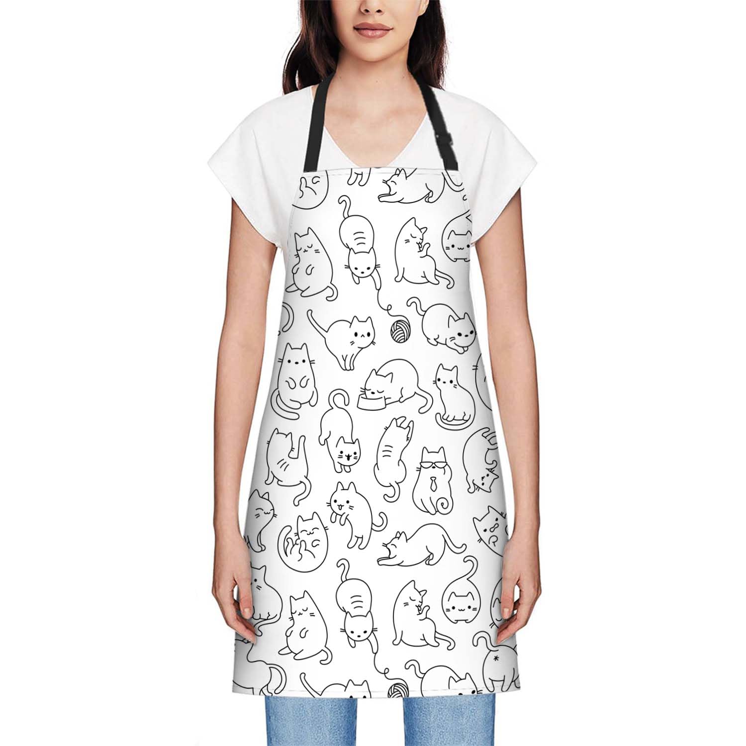 Smooffly Cute Cartoon Cat Apron Adjustable Bib Chef Aprons Cooking Apron Unisex Women Men Aprons Perfect for Home Kitchen Baking - Image 2