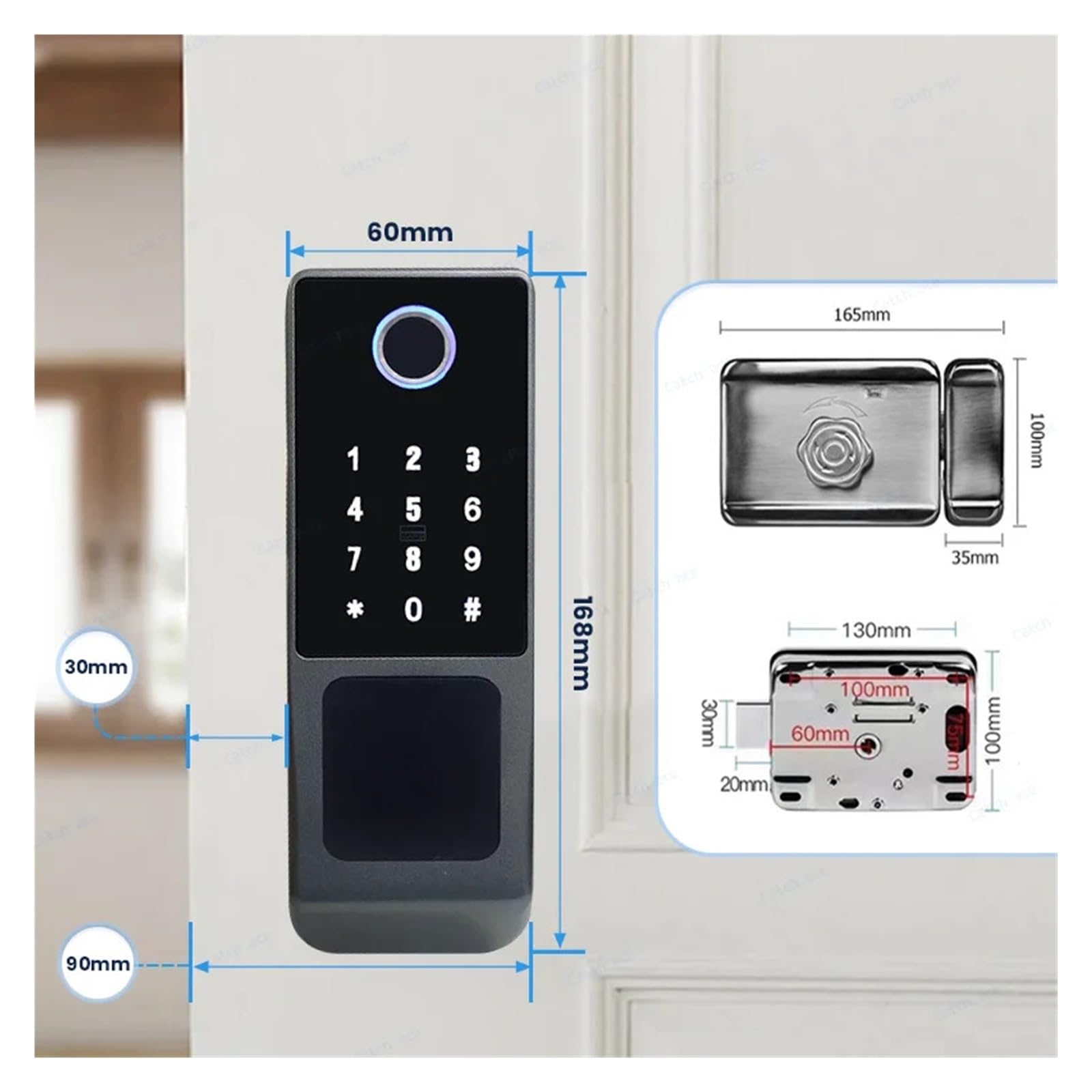 Puerta exterior inteligente con huella dactilar de doble | Cerradura de puerta exterior impermeable, huella digital de doble cara, código(APP BLE)