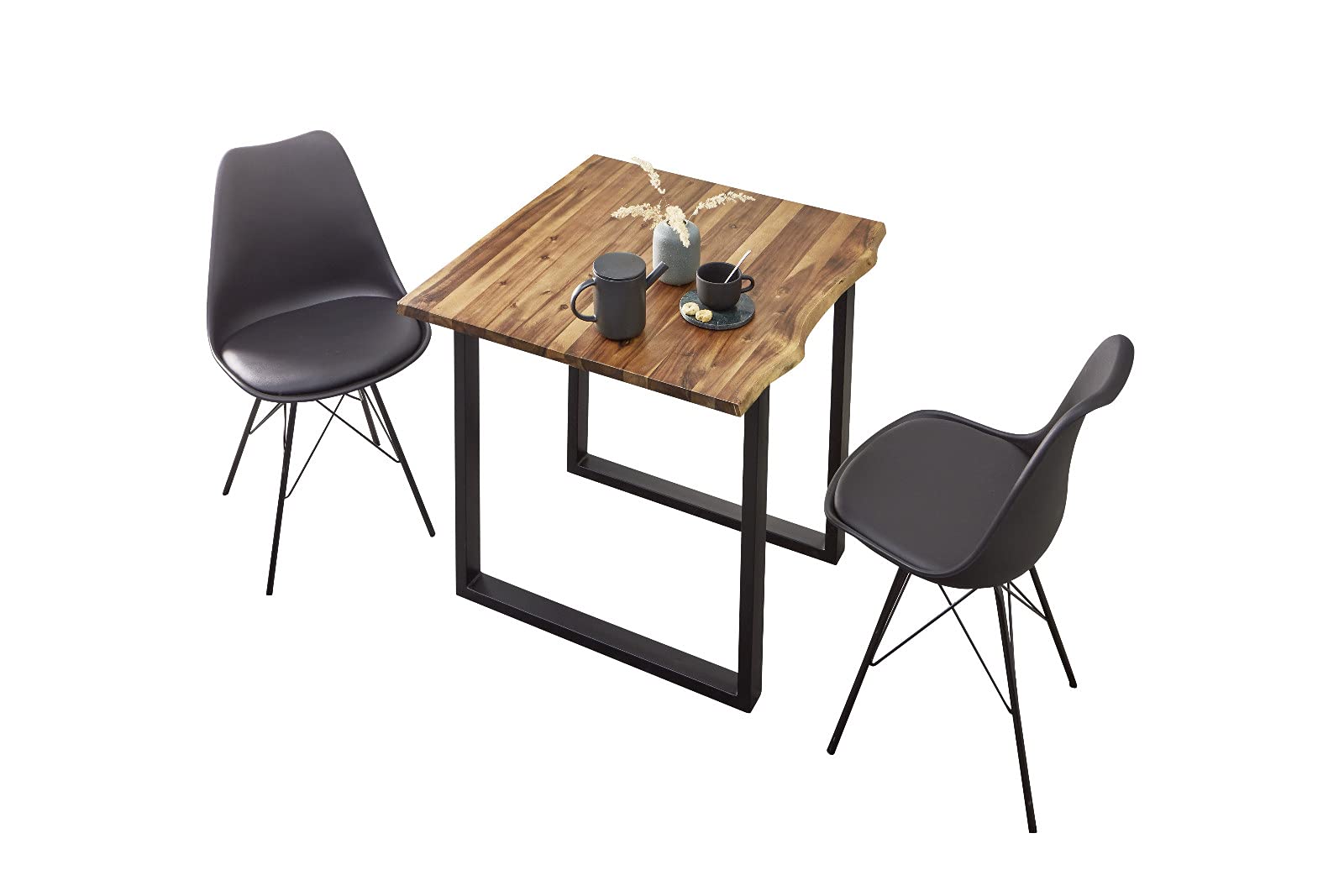 SAM Esstisch Esra 80x80 cm Akazie Cognac Baumkante Metallgestell schwarz