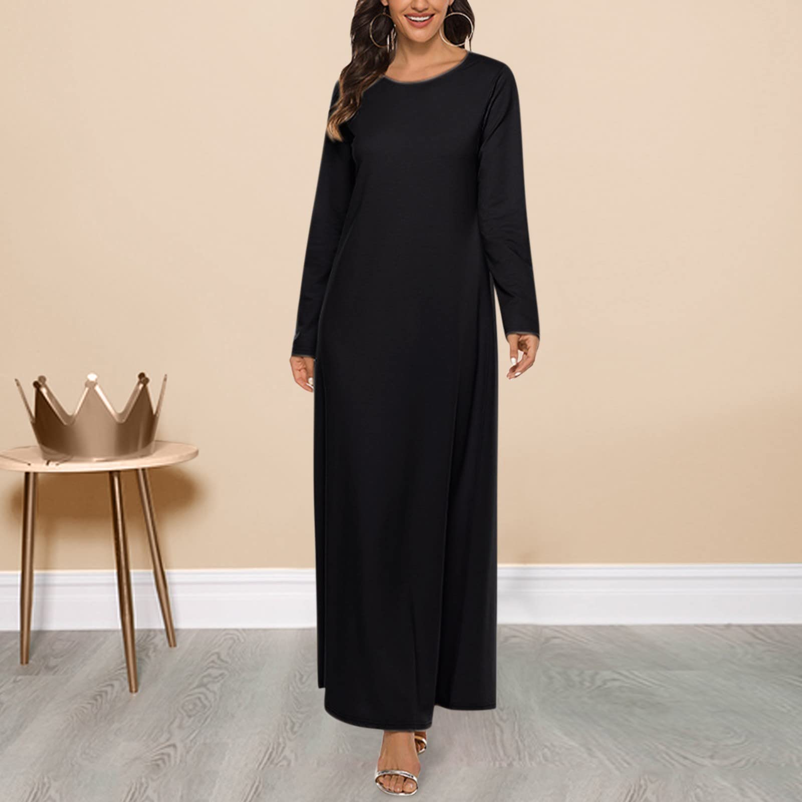 Vestido largo sólido islámico musulmán vestido mangas señoras Abaya vestido de mujer casual casual elegante vestidos de verano