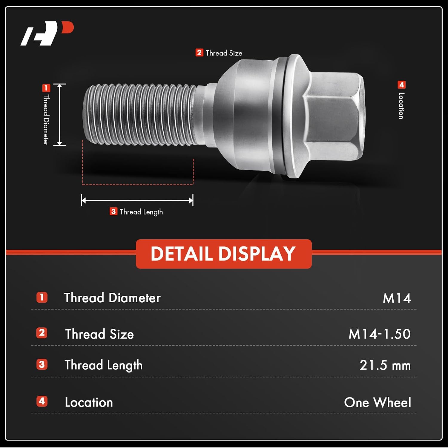 A-Premium M14-1.50 Wheel Studs Compatible with Audi A8 Quattro 2011-2020 Q3/Q3 Quattro 2015-2018 Q5 2009-2020 Q7 Q8 S8 SQ5 Front or Rear Side 5-PC Set