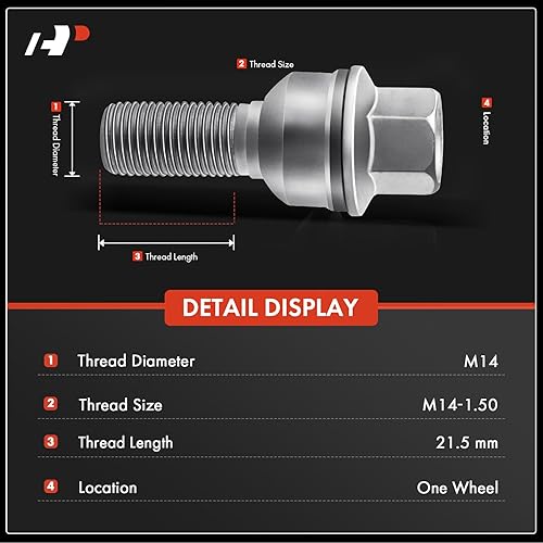 Miniatura 2 de A-Premium Juego de 5 piezas de pernos de rueda M14-1.50 compatibles con Audi A8 Quattro 2011-2020 Q3Q3 Quattro 2015-2018 Q5 2009-2020 Q7 Q8 S8 SQ5
